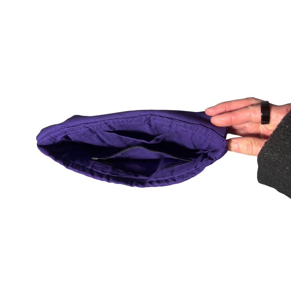 Black Beaded Clutch Bag Purple Gold Embroidered Boho Evening Bag Snap Closure - Picture 3 of 6